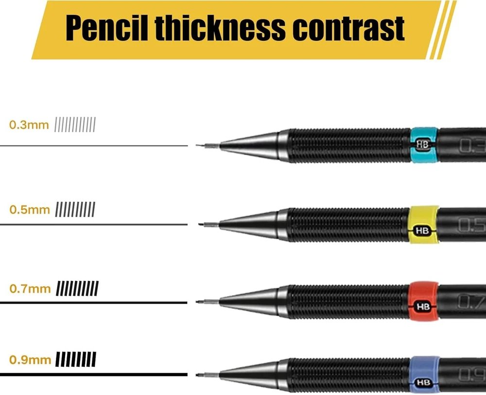4 Mechaniniai Pieštukai 0.3-0.9mm su Papildymais ir Trintukais