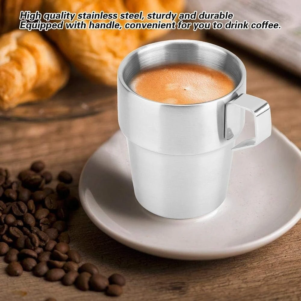 4 nerūdijančio plieno puodelių rinkinys, dvigubų sienelių nerūdijančio plieno kavos puodeliai, espresso puodelių rinkinys su stovu, sudedami puodeliai, espresso puodeliai su stovu namams, kavinei