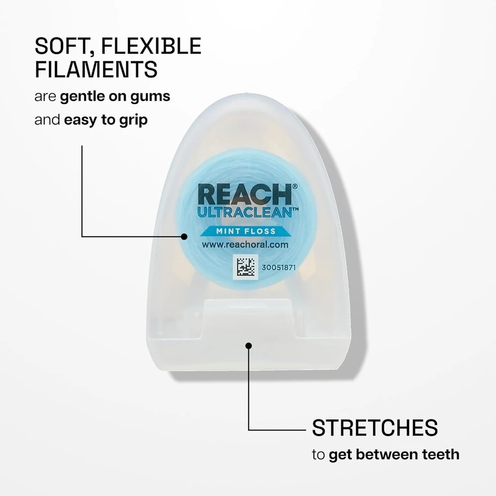 Dantų šepetėlis (4 pakuotės) Reach Ultra Clean Floss Mint dantų siūlas – 30 jardų, gamintojas Listerine