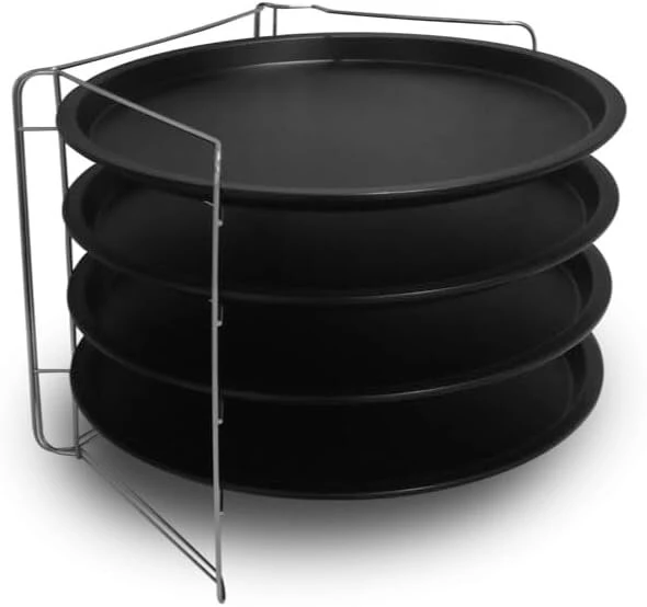 4 plieninės picų formos, 32 cm, juodos, su nelimpančia danga