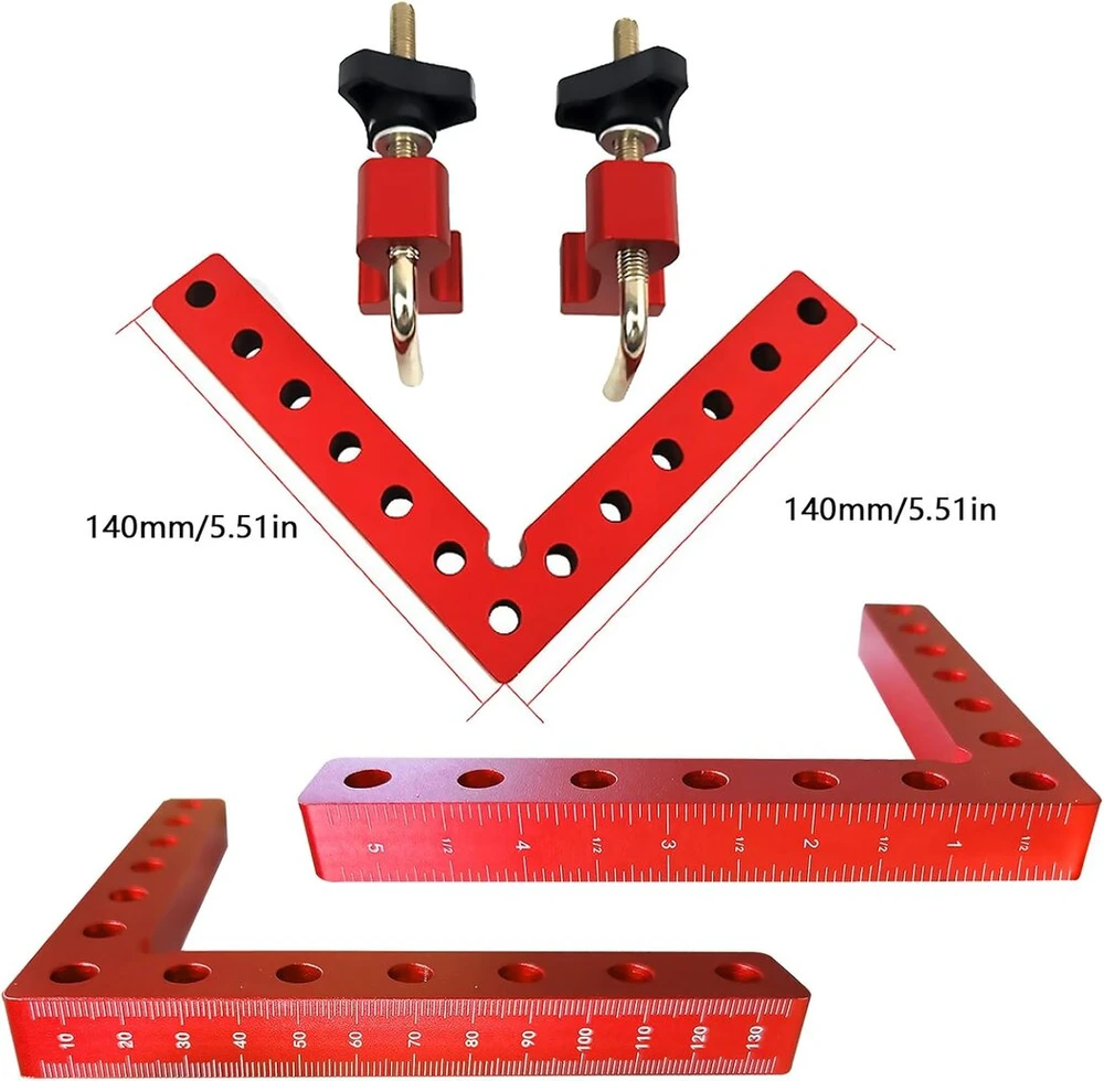 4 rinkiniai 90 laipsnių pozicionavimo kampų, kampinis spaustuvas 14 cm/5,5 colio stačiu kampu, kampinis spaustuvas, kampinis įtempiklis su 4 poromis tvirtinimo spaustukų medienos apdirbimo "pasidaryk pats" amatams