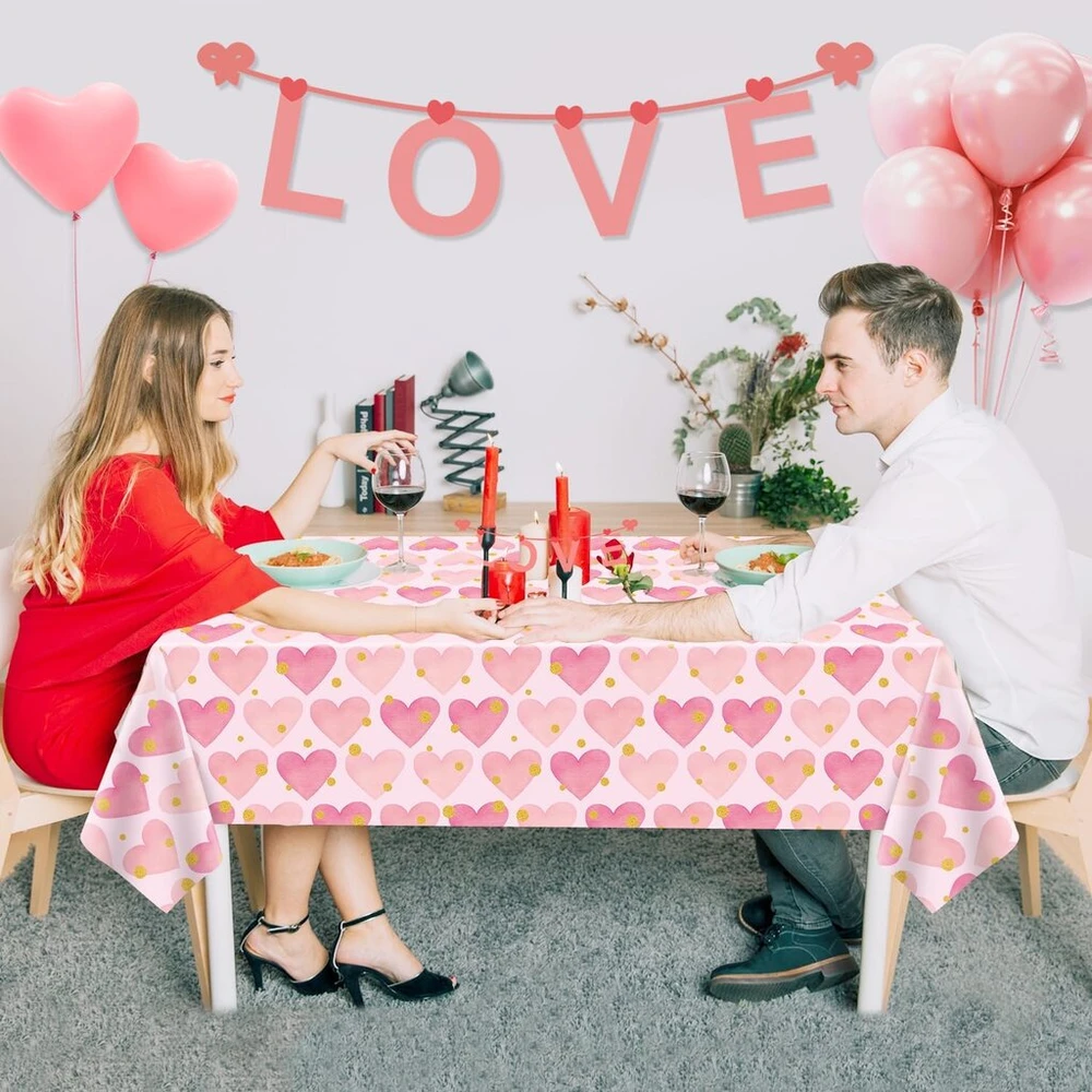 4 staltiesių rinkinys Valentino dienai, raudona Valentino dienos staltiesė su širdelėmis, spalvotos Valentino dienos staltiesės su širdelėmis, neperšlampamos, vestuvių dekoracijoms, Valentino dienos reikmenys, 51