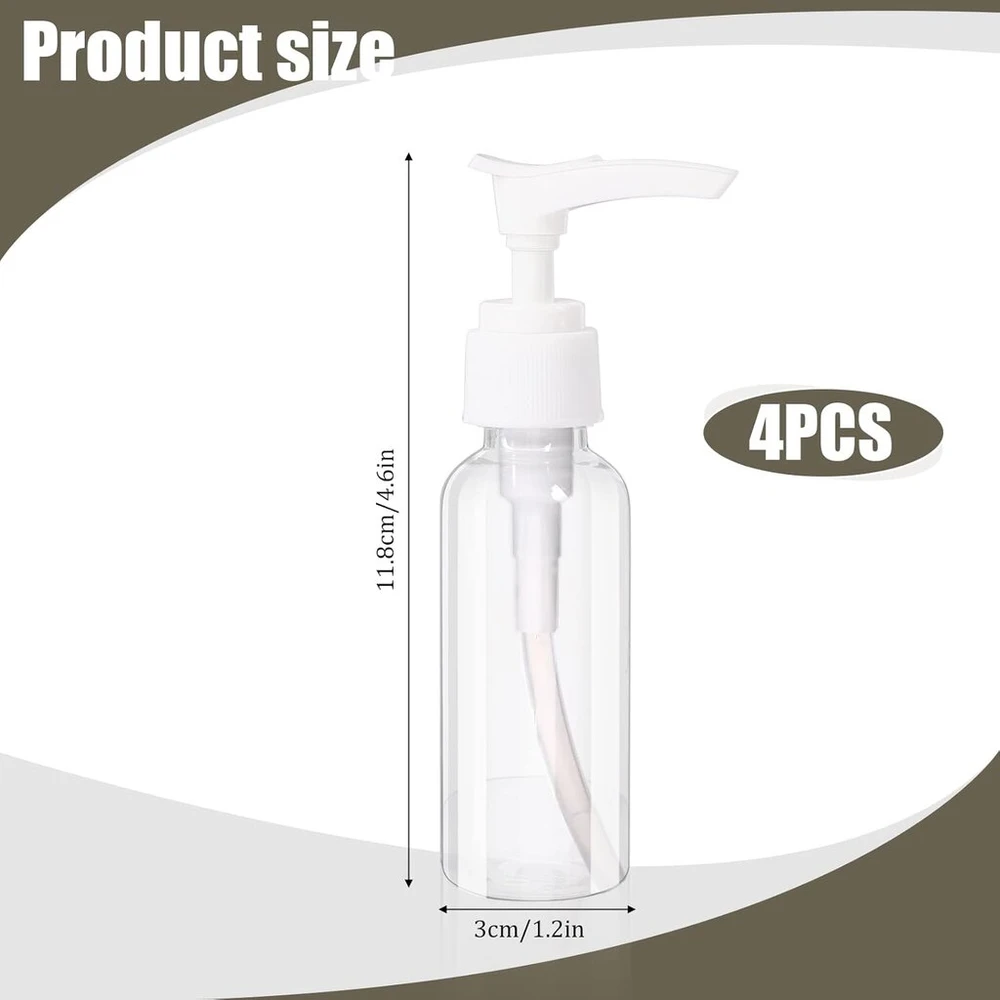 4 vnt. 50 ml skaidrios dozatorių buteliukų kelionėms
