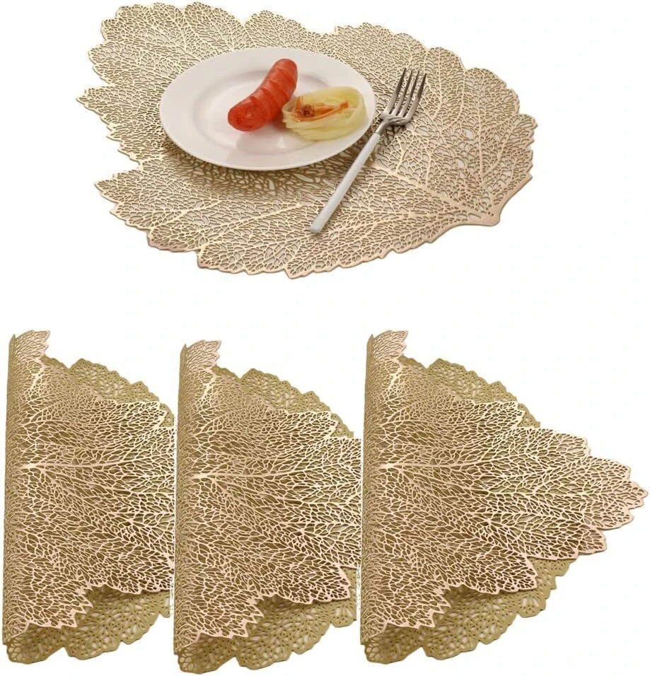 4 vnt. placematų rinkinys, atsparūs karščiui, neslystantys, auksiniai