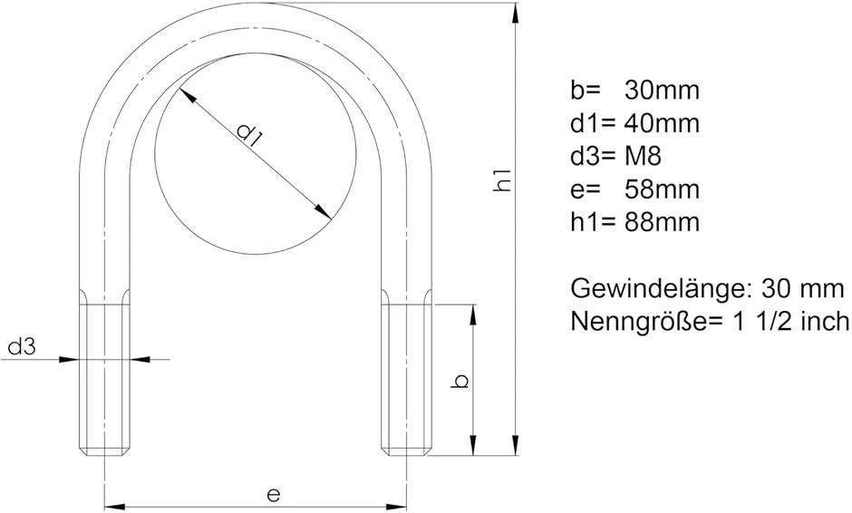 4 vnt. U-varžtai M8 x 88mm, cinkuoti, vamzdžių tvirtinimui