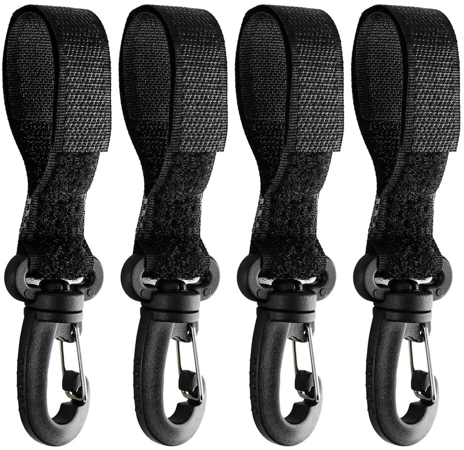 4 vnt. vežimėlio kabliukų rinkinys krepšiams, vežimėlio kabliukai krepšelių priedams, kabliukai krepšiams, krepšio laikiklis, tvirtinimo kabliukai, vežimėlio organizeris, kuprinė