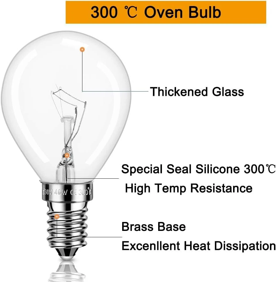 4 x Orkaitės lemputė 40w E14 2700k 300°c atspari karščiui