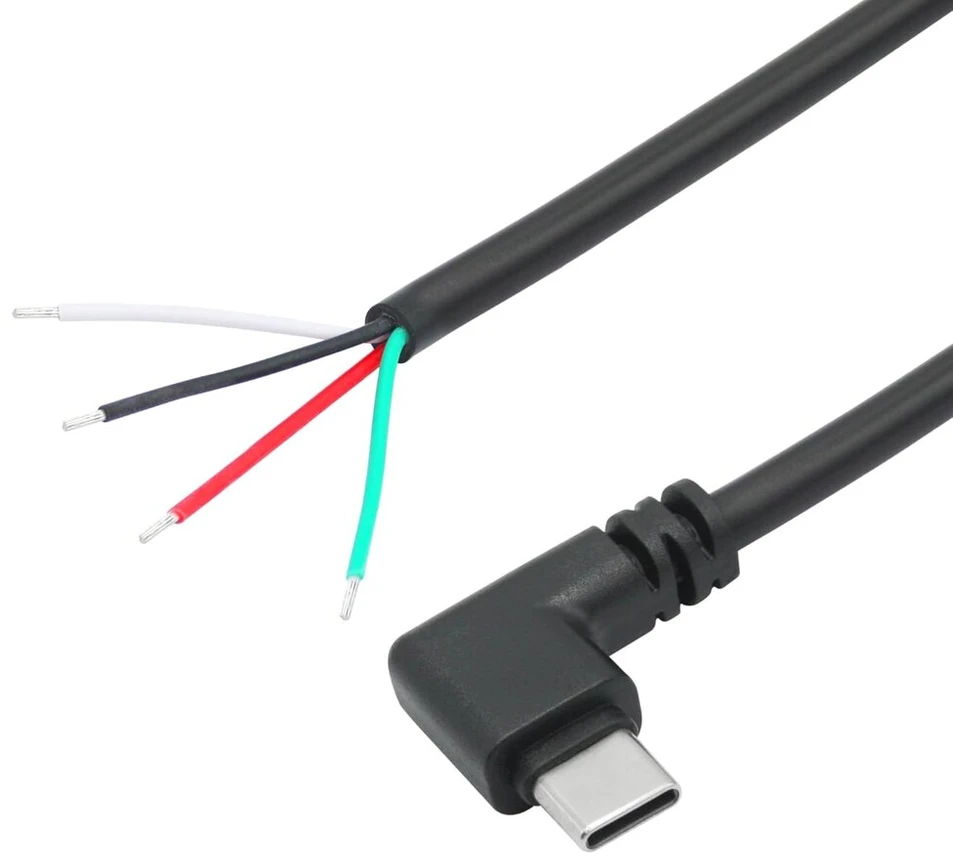 4 x stačiakampis Usb C į 4 kontaktų atvirą laidą 11 colių 90 laipsnių Usb Type C kištukas 4 kontaktų pigtail maitinimo ir duomenų kabelis 22awg 5v/3a, skirtas Usb Type C įrenginio Diy kabeliui