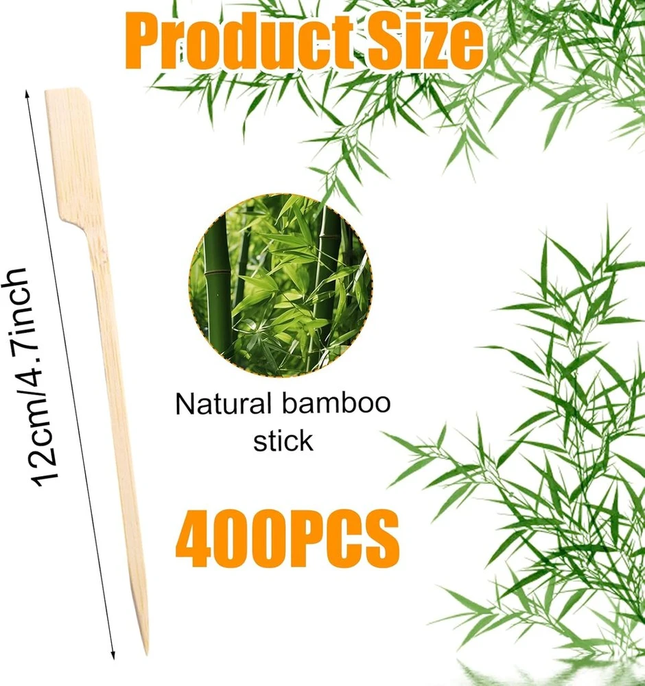400 bambuko iešmelių rinkinys užkandžiams, 12 cm mediniai iešmeliai pagaminti iš bambuko, iešmeliai užkandžiams, mediniai kebabų iešmeliai, natūralaus bambuko medienos iešmeliai, skirti užkandžiams, kokteilių iešmeliai, burgerių iešmeliai
