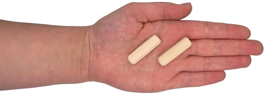 (400 vnt. pakuotė) mediniai kaiščiai 10x35mm, tvirti beržo medienos griovelio kištukai, nuožulnūs kaiščiai baldams (400, 10x35mm)