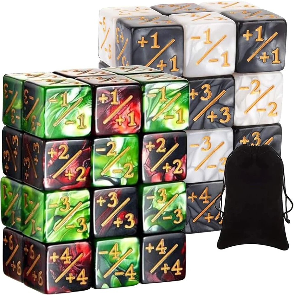 48 mtg cube skaitiklių rinkinys magic the gathering d6 kauliukų skaitiklio žetonas magic cube lojalumas suderinamas su mtg ccg kortų žaidimo priedais su laikymo krepšiais (žalia, raudona, balta, juoda)