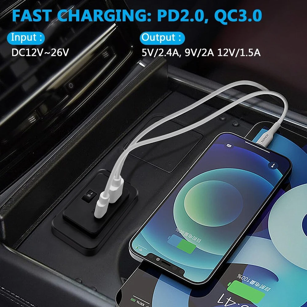 4.8a dvigubas usb lizdas automobiliniam įkrovikliui su jungikliu ir led, 12v/24v pd ir qc3.0 usb skydelio įkrovimo lizdas, tinkamas rv, sunkvežimiui, valčiai, visureigiui (4 vnt.)
