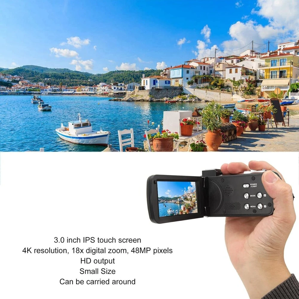 4k vaizdo kamera, 18x skaitmeninis priartinimas wifi vaizdo kamera, 48mp ultra hd vlog'ų kamera, 3.0 colių jutiklinis ekranas skaitmeninė kamera su nuotolinio valdymo pulteliu