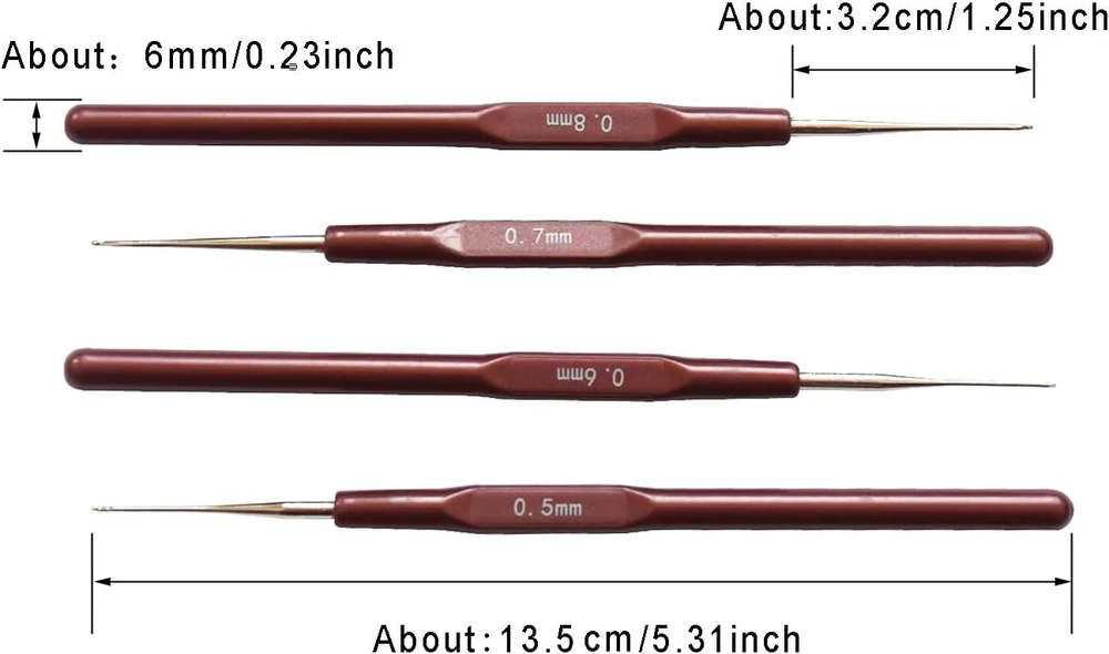 4M 4 Nėrimo Kabliukų Rinkinys, Ergonomiški, 0.5-0.8mm