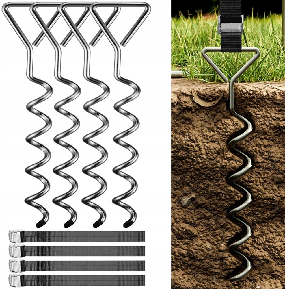 4x trampolino tvirtinimo inkarų rinkinys, patvarūs trampolino diržai