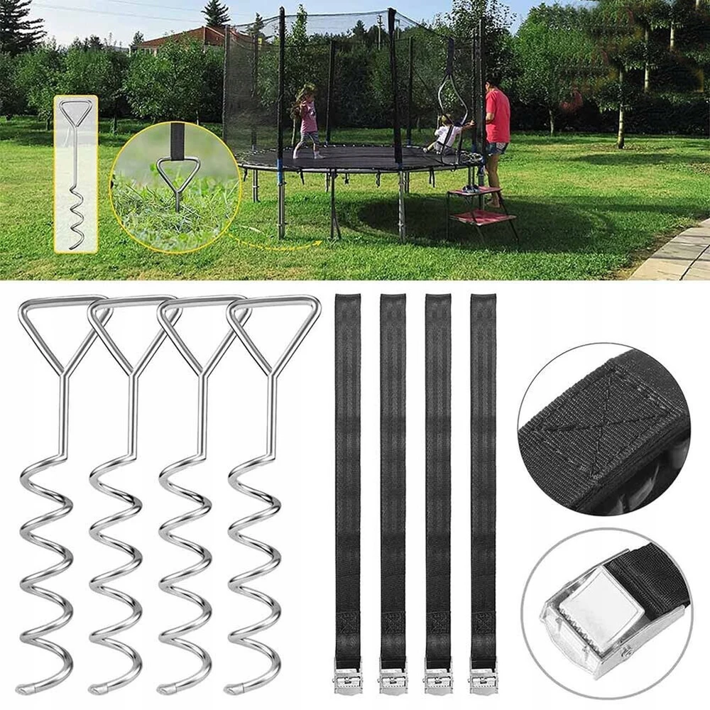 4x trampolino tvirtinimo inkarų rinkinys, patvarūs trampolino diržai