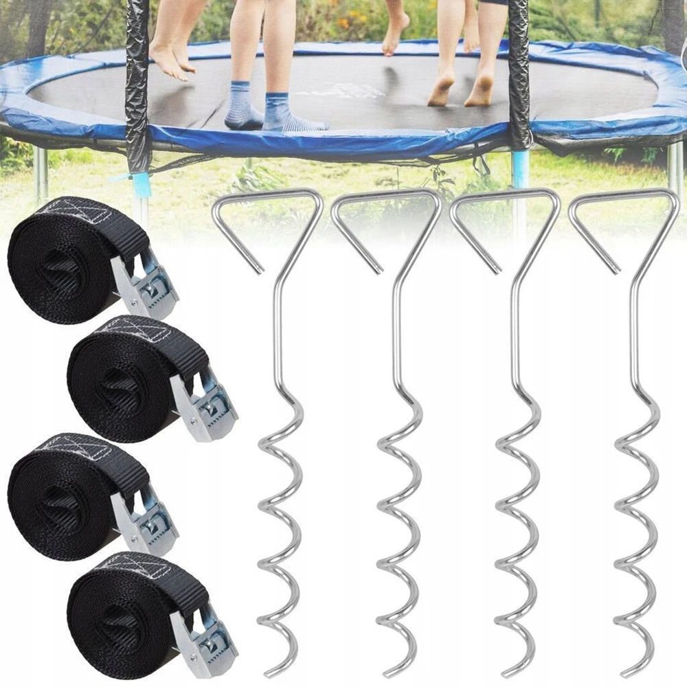 4x trampolino tvirtinimo inkarų rinkinys, patvarūs trampolino diržai