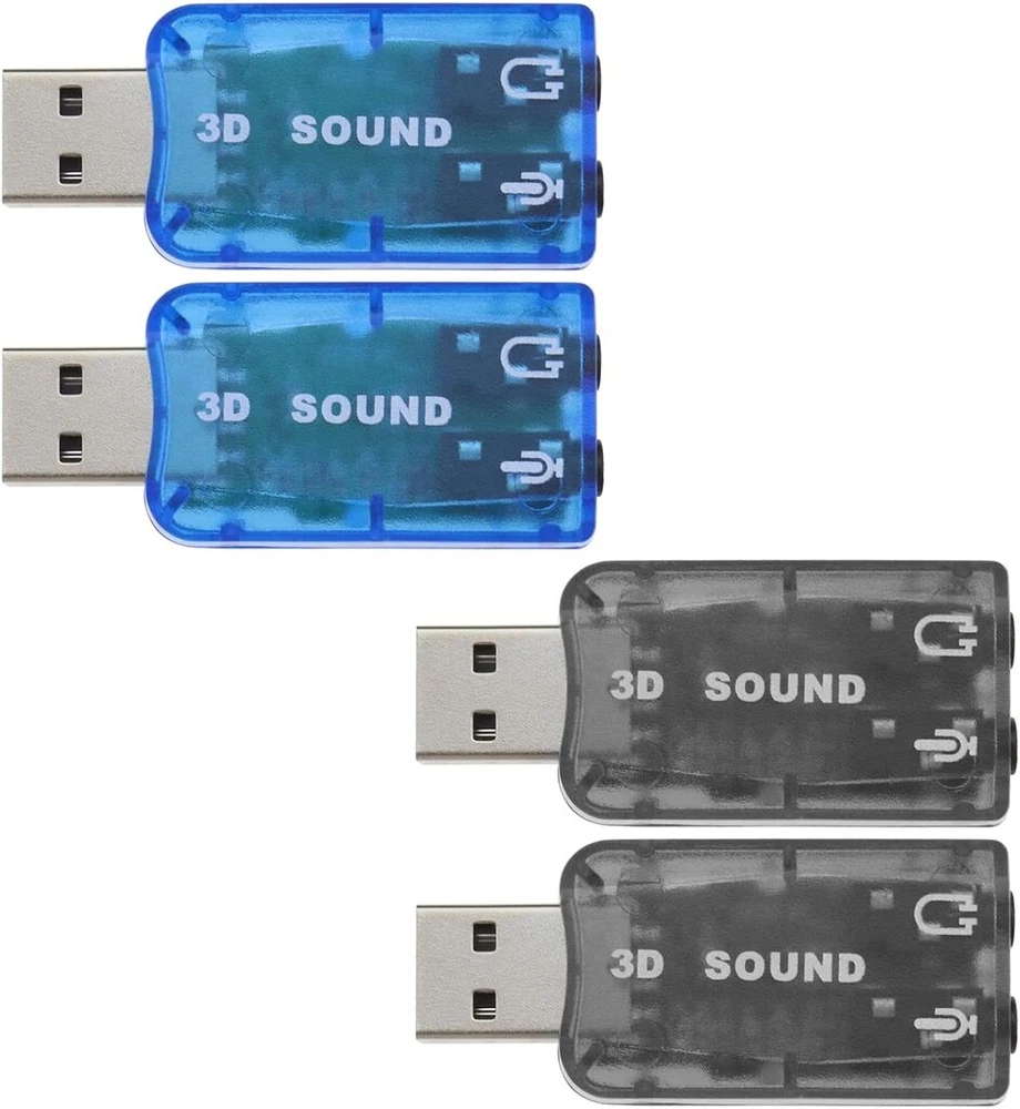 4x Usb 5.1 Išorinė Garso Plokštė su 3.5mm Lizdais (2 Juodos, 2 Mėlynos)