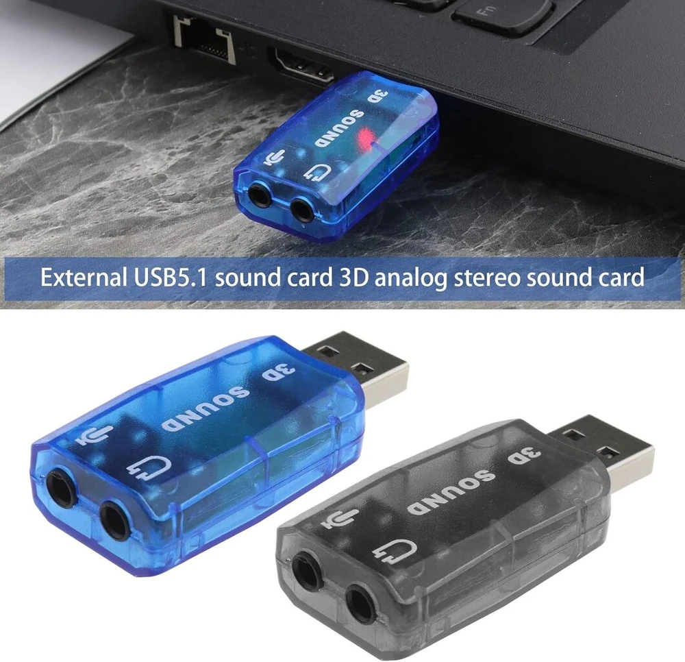 4x Usb 5.1 Išorinė Garso Plokštė su 3.5mm Lizdais (2 Juodos, 2 Mėlynos)