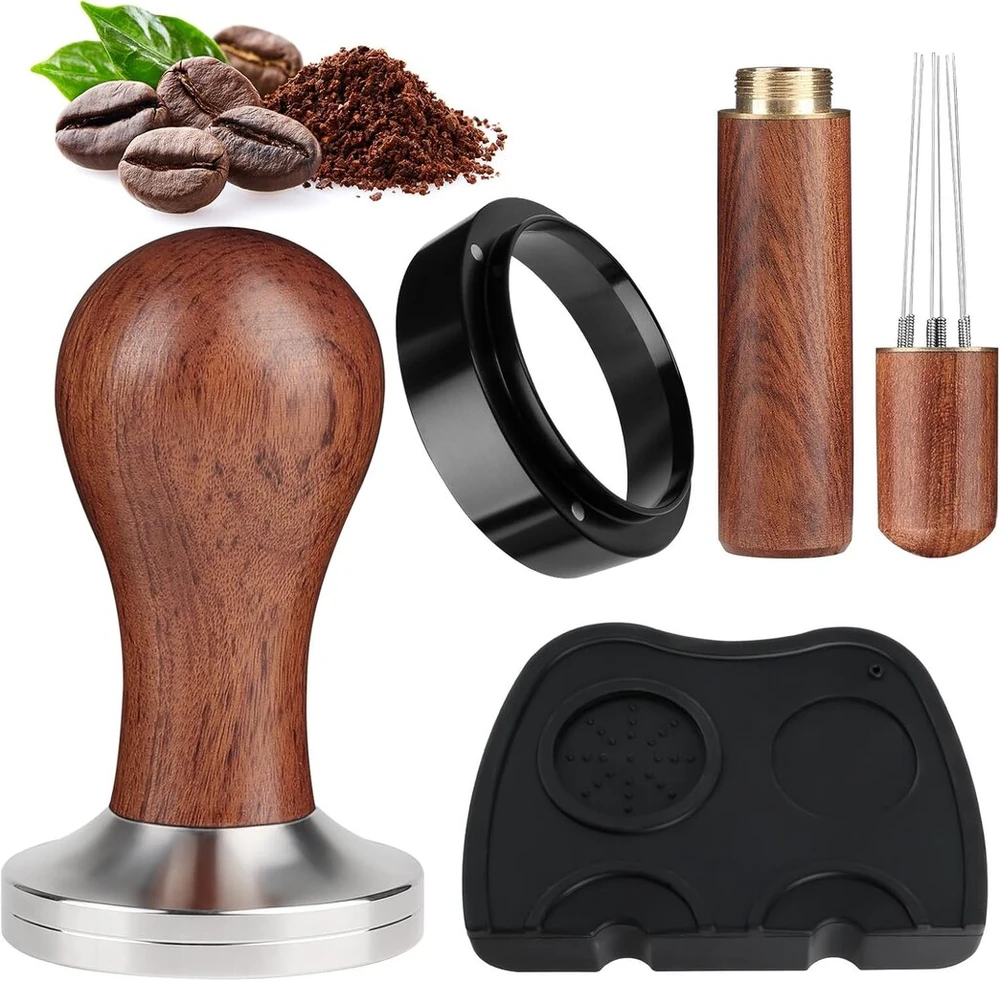 5 dalių kavos grūstuvo rinkinys 51 mm, espresso grūstuvo rinkinys su dugnu neturinčiu portafiltru 51 mm su 3 auselėmis, espresso grūstuvas, espresso kilimėlis, wdt įrankis, suderinamas su Delonghi Dedica Ec685, Ec680, Ec785, Ec885