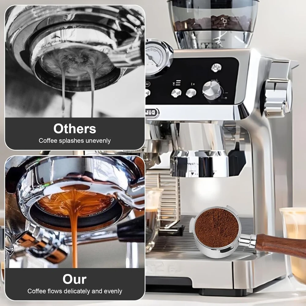 5 dalių kavos grūstuvo rinkinys 51 mm, espresso grūstuvo rinkinys su dugnu neturinčiu portafiltru 51 mm su 3 auselėmis, espresso grūstuvas, espresso kilimėlis, wdt įrankis, suderinamas su Delonghi Dedica Ec685, Ec680, Ec785, Ec885
