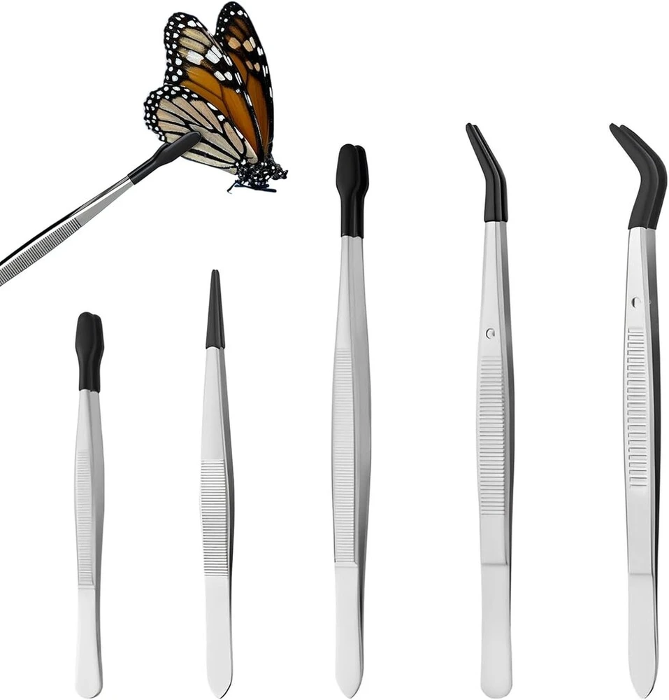 5 dalių pincetų rinkinys, pincetai rankdarbiams, preciziniai pincetai, pincetai rankdarbiams, nerūdijančio plieno preciziniai instrumentai su guminiu antgaliu remontui ir geriems darbams, taksidermijai ir kruopščiausiems darbams