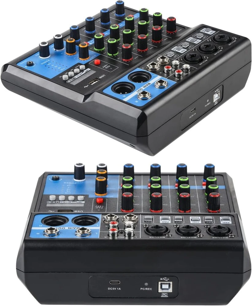 5 Kanalų Dj Mikseris su Fx Efektais: Reverb, Delay