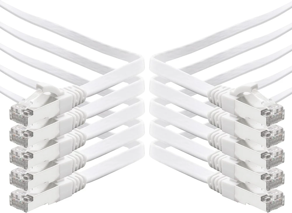 5 m - balta - 10 vienetų Cat.7 gigabitinis ethernet Lan plokščias juostinis kabelis (rj45) tinklo kabelis, neapdorotas kabelis (10 Gbit/s) instaliacinis kabelis plonas suderinamas su Cat.5 - Cat.5e - Cat.6