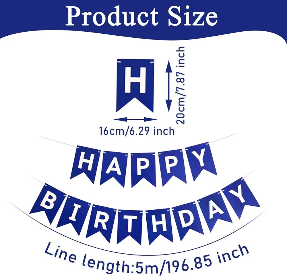 5 m ilgio "happy Birthday" vėliavėlių girlianda vaikų gimtadienio vakarėliui, sienų ir durų dekoracija vyrams, berniukams, moterims ir mergaitėms, tamsiai mėlyna