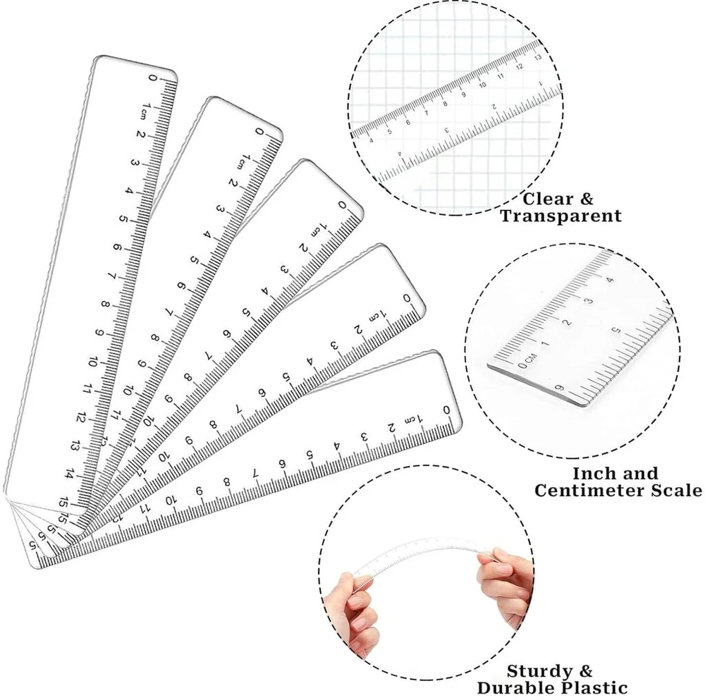 5 vienetų liniuotės rinkinys, 15 cm, plastikinė, skaidri, nelinkstanti, trumpa, skaidri, 15 cm, pradinei mokyklai, 1 klasei, vaikams, mažos liniuotės, lanksčios, skirtos kairiarankiams, mokyklinės prekės, matavimo prietaisai