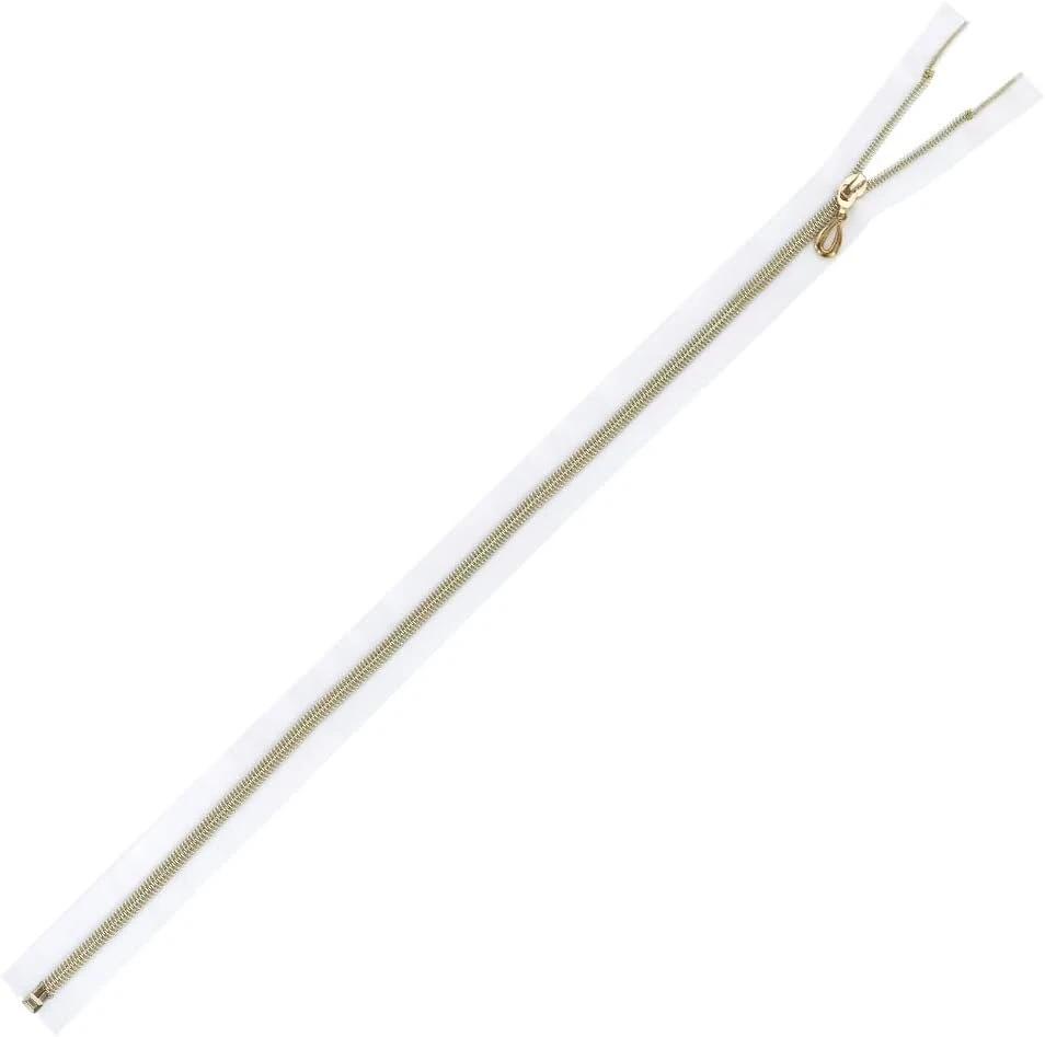 5 vnt. 25cm 30cm 35cm 40cm 50cm 60cm ilgio tamsiai mėlynos baltos juodos aukso spalvos dantukai atviro galo metaliniai užtrauktukai siuvimui (balti, 50cm)