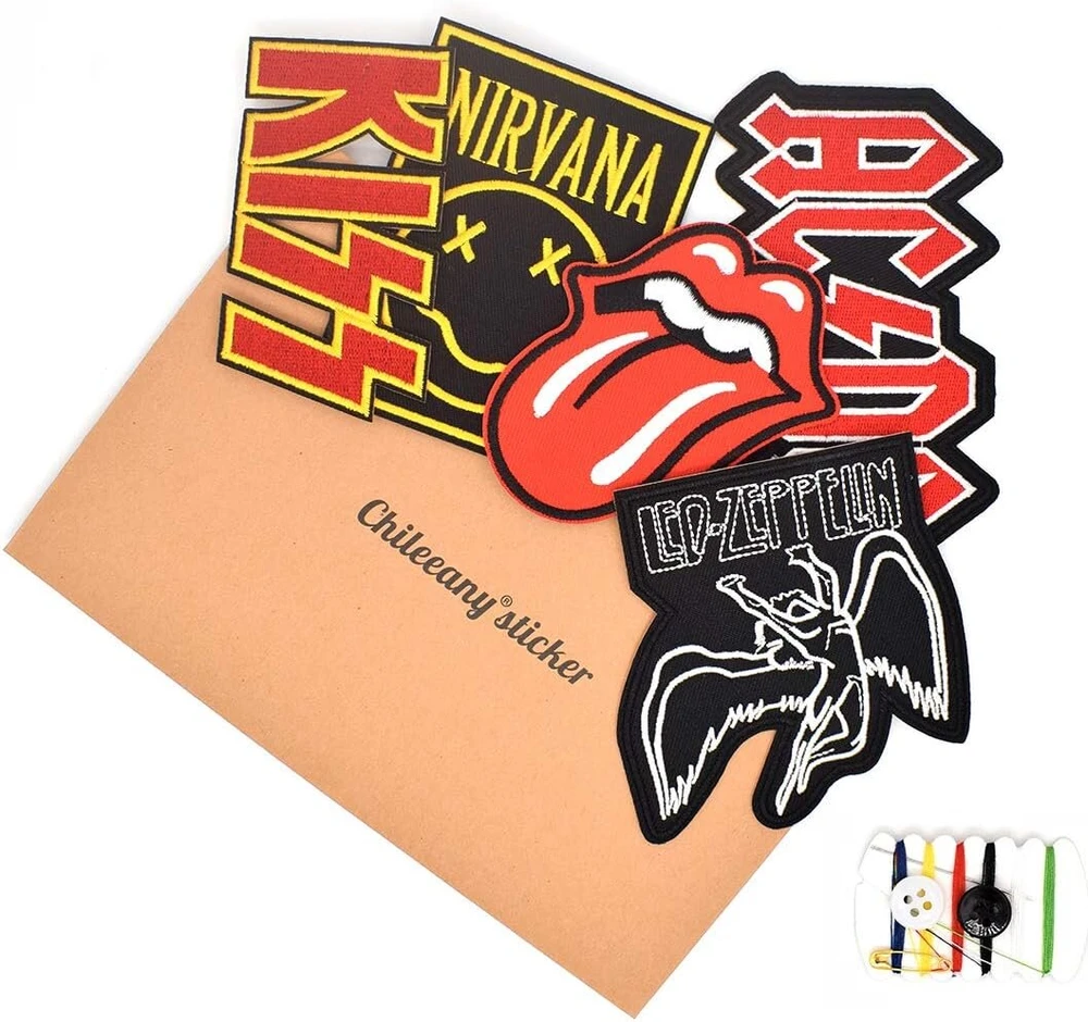 5 vnt. drabužių lopai (rock Band/rock and Roll) užsiuvami arba užlyginami siuvinėjimo lopai drabužiams, džinsams, anorakams, kuprinėms