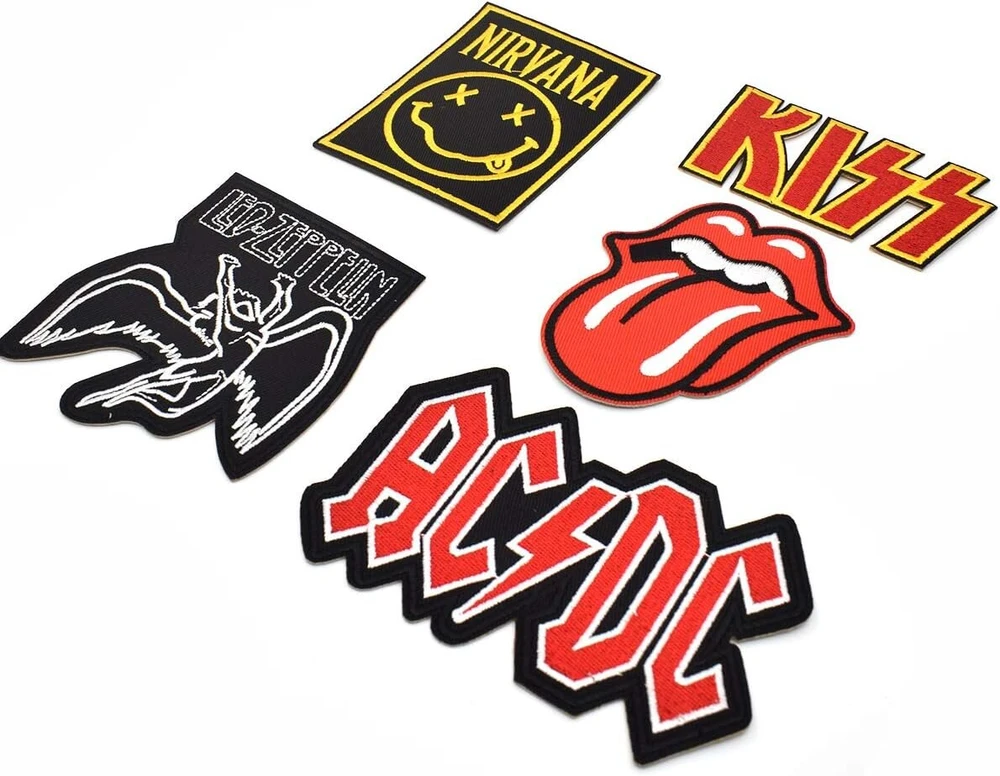5 vnt. drabužių lopai (rock Band/rock and Roll) užsiuvami arba užlyginami siuvinėjimo lopai drabužiams, džinsams, anorakams, kuprinėms