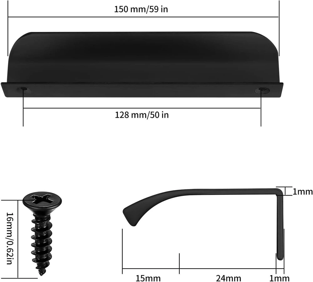 5 vnt. Juodos Baldų Rankenėlės, 150 mm, Aliuminio Lydinio Stalčiams
