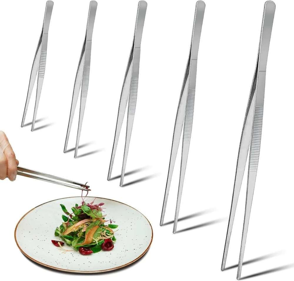 5 vnt. nerūdijančio plieno virtuvinių pincetų rinkinys, 12,5 cm, 16 cm, 20 cm, 25 cm, 30 cm, maisto gaminimo pincetai virtuvei, ilgi pincetai kepimui ant grotelių, maisto ruošimui, mėsos žnyplės ir kepsninės žnyplės, profesionaliam maisto gaminimui