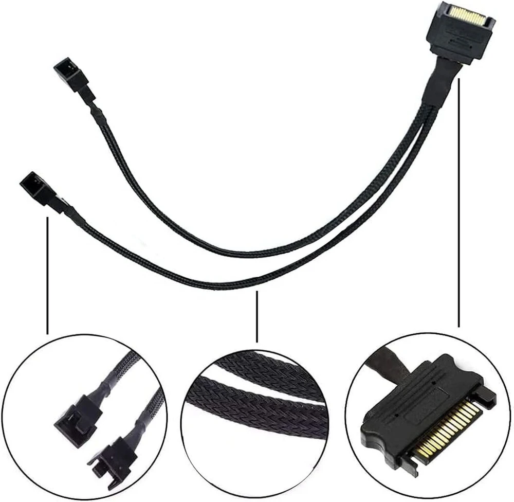 5 vnt. Sata 15-pin į 2x3/4-pin Pwm ventiliatoriaus skirstytuvas
