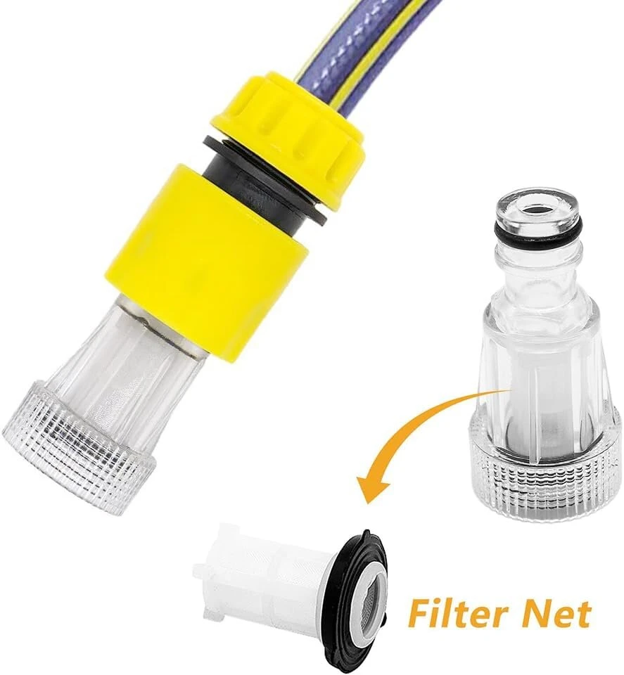 5 vnt. slėgio plovimo vandens filtro rinkinys, greito prijungimo sodo žarnos filtras, 3/4 colio vandens žarnos filtras, su 2 greito prijungimo adapteriais, skirtas slėgio plovimo įrenginiui, sodo siurbliui, sodo laistymui, kemperiui