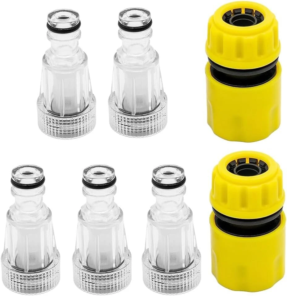 5 vnt. slėgio plovimo vandens filtro rinkinys, greito prijungimo sodo žarnos filtras, 3/4 colio vandens žarnos filtras, su 2 greito prijungimo adapteriais, skirtas slėgio plovimo įrenginiui, sodo siurbliui, sodo laistymui, kemperiui