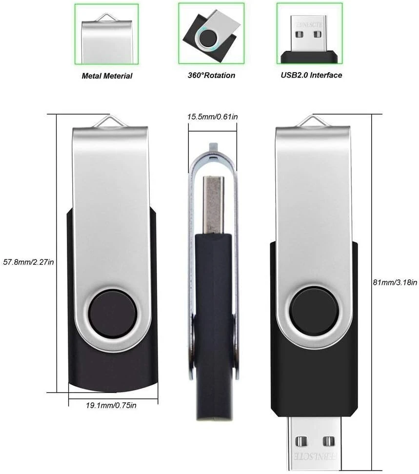 5 vnt. Usb 2.0 atmintinės, 2gb, su besisukančiu dizainu