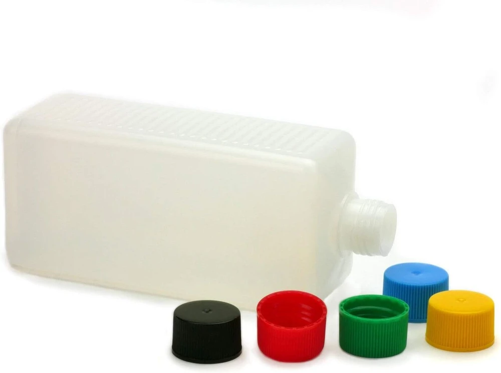 5 x 500 ml plastikinės butelių pakuotės su spalvotais dangteliais
