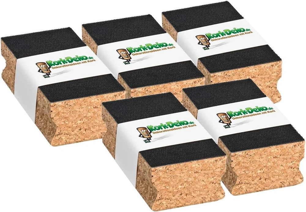5 x kamštiniai šlifavimo blokeliai su velcro sistema ir užapvalintais kraštais, 12 x 6 x 4 cm, skirti švitriniam popieriui, švitriniam popieriui, 5 vnt.