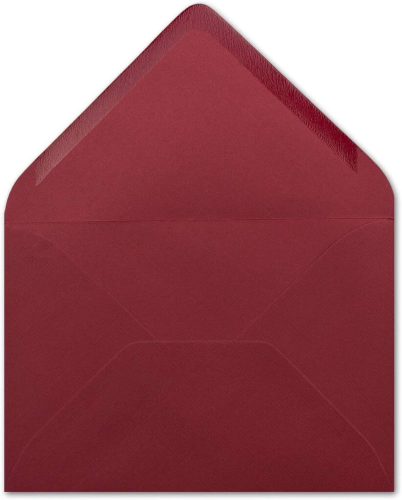 50 Din B6 vokų, tamsiai raudoni su rievėta struktūra, 12,5 x 17,5 cm, 100 g/m², drėgnas klijavimas Kalėdų atvirukams, sveikinimo atvirukams, kvietimams