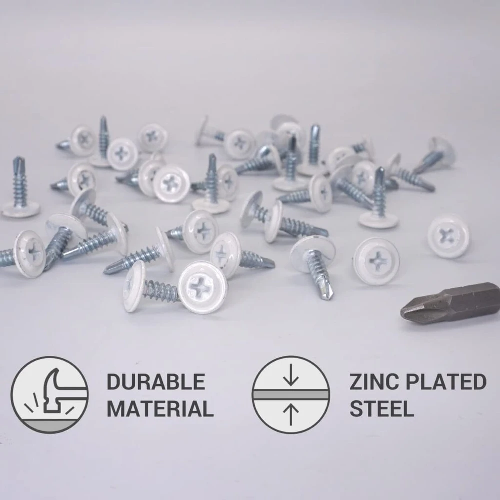 50 vnt. Balti 4.2x16 mm savisriegiai varžtai su plokščia galvute