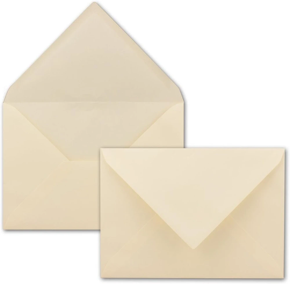 50 vnt. din c5 formato kreminių vokų su rievėta struktūra, 22,9 x 16,2 cm, 100 g/m², drėgnai klijuojami pašto vokai be langelio, idealiai tinkantys kalėdiniams atvirukams ir kvietimams iš Glüxx-agent