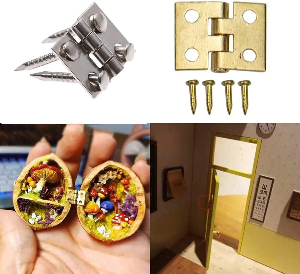 50 vnt. mini žalvariniai vyriai baldų apkaustai dekoratyviniai maži durų vyriai papuošalų dėžutei su vyrių vinimis auksiniai 8x10mm