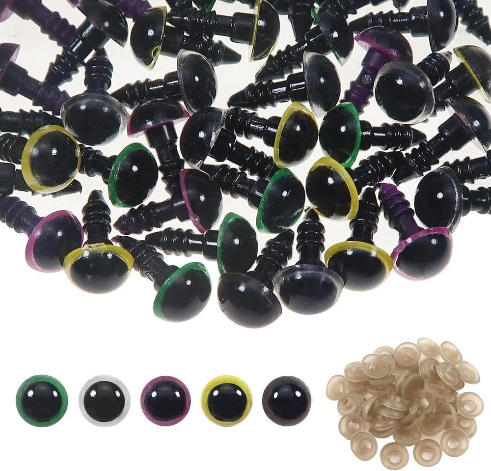 50 vnt. plastikinės akys amigurumi lėlėms, 8 mm, 5 spalvos