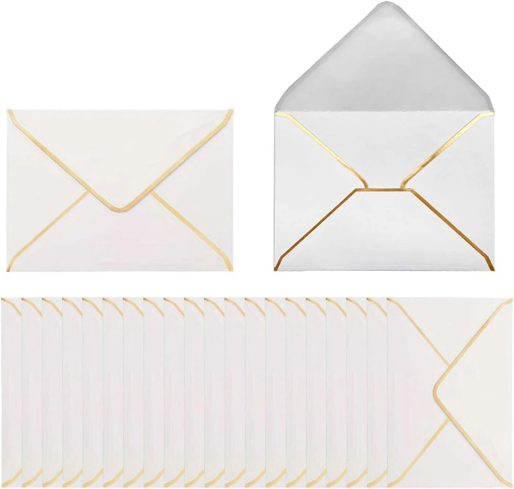 50 vnt. vokų pakuotė, 13,5 x 18,5 cm, prabangūs vokai, popieriniai vokai, kvietimų vokai, laiškų vokai, tinkami vestuvėms, gimtadieniams, vakarėliams, išleistuvėms (balti)