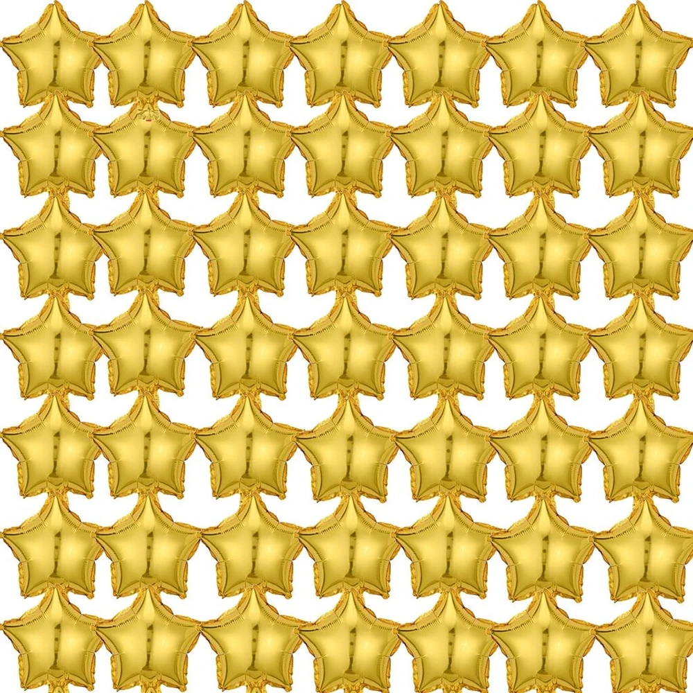 50 x 10 colių aukso folijos žvaigždės balionai, penkių smailių mylar balionai kūdikio sutiktuvių, lyties atskleidimo, vestuvių, gimtadienio ar sužadėtuvių vakarėlio dekoravimui