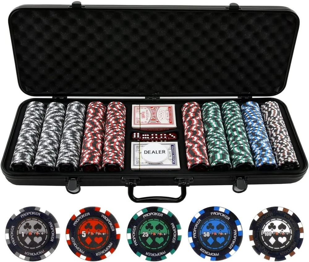 500 dalių profesionalus pokerio rinkinys su 13.5g molio žetonais