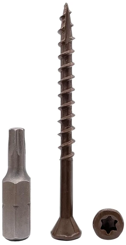 500 vnt. rudos spalvos antikorozine danga 4.2 x 55mm medienos konstrukcijų varžtai torx galvutė type 17 įleidžiamas išorinis varžtas (500, 4.2 x 55mm)